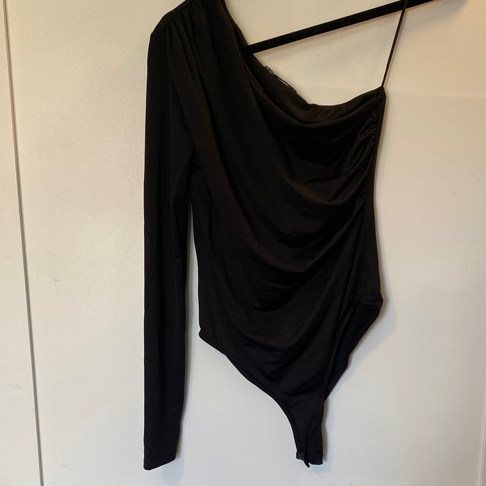Zara Black One-Shoulder Draped Bodysuit